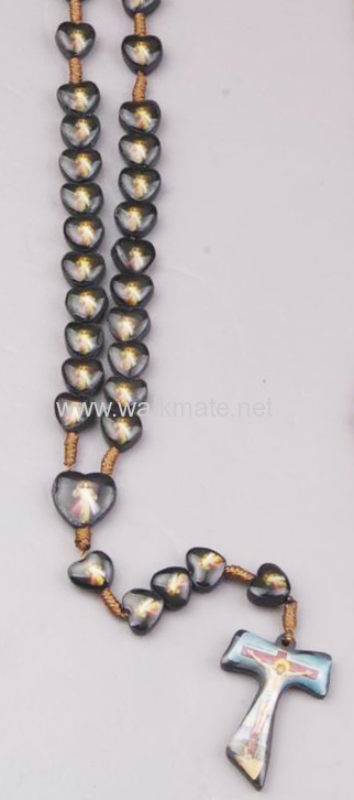 Heart-Shaped Brown Wooden Beads Cord Rosary