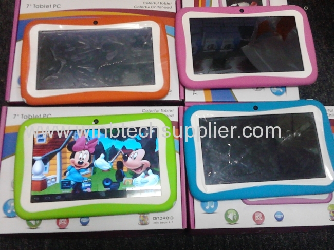 New Kids Cartoon Tablet PC Pre-installed Educational Apps & 7 inch Android 4.1 Dual Cam Wifi Pink/Blue/Orange/Green 