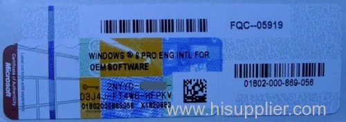 Windows 8 Professional License COA Sticker Label