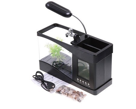 Mini USB LCD Desktop Lamp Light Fish Tank Aquarium LED Clock