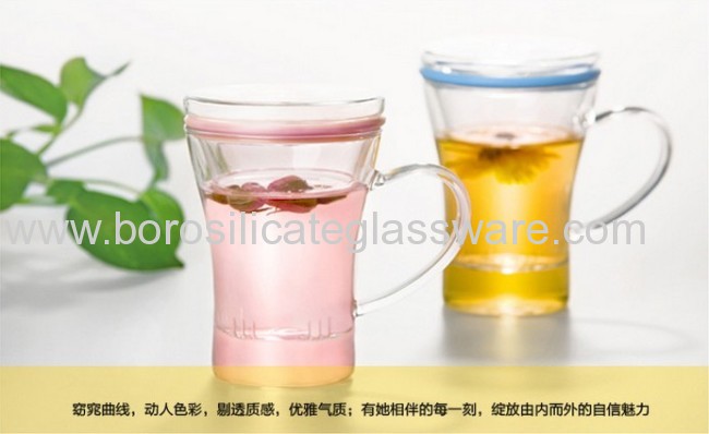 C&C 310ml Flower Tea Cups With Cover Borosilicate Glass