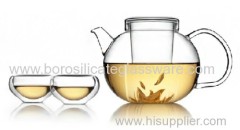 600ML Borosilicate Mouth Blown White Teas Glass Teaware Sets