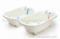 Baby bathtub with thermometer and shampoo bottle