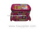 Printed Cartoon Pink Metal Tin Lunch Food / Cookie Box With Handle