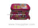 Printed Cartoon Pink Metal Tin Lunch Food / Cookie Box With Handle