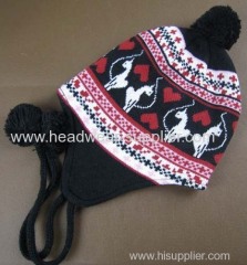 CHILDREN JACQUARD HAT WITH FLEECE LINING AND EARFLAP
