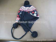 CHILDREN JACQUARD HAT WITH FLEECE LINING AND EARFLAP