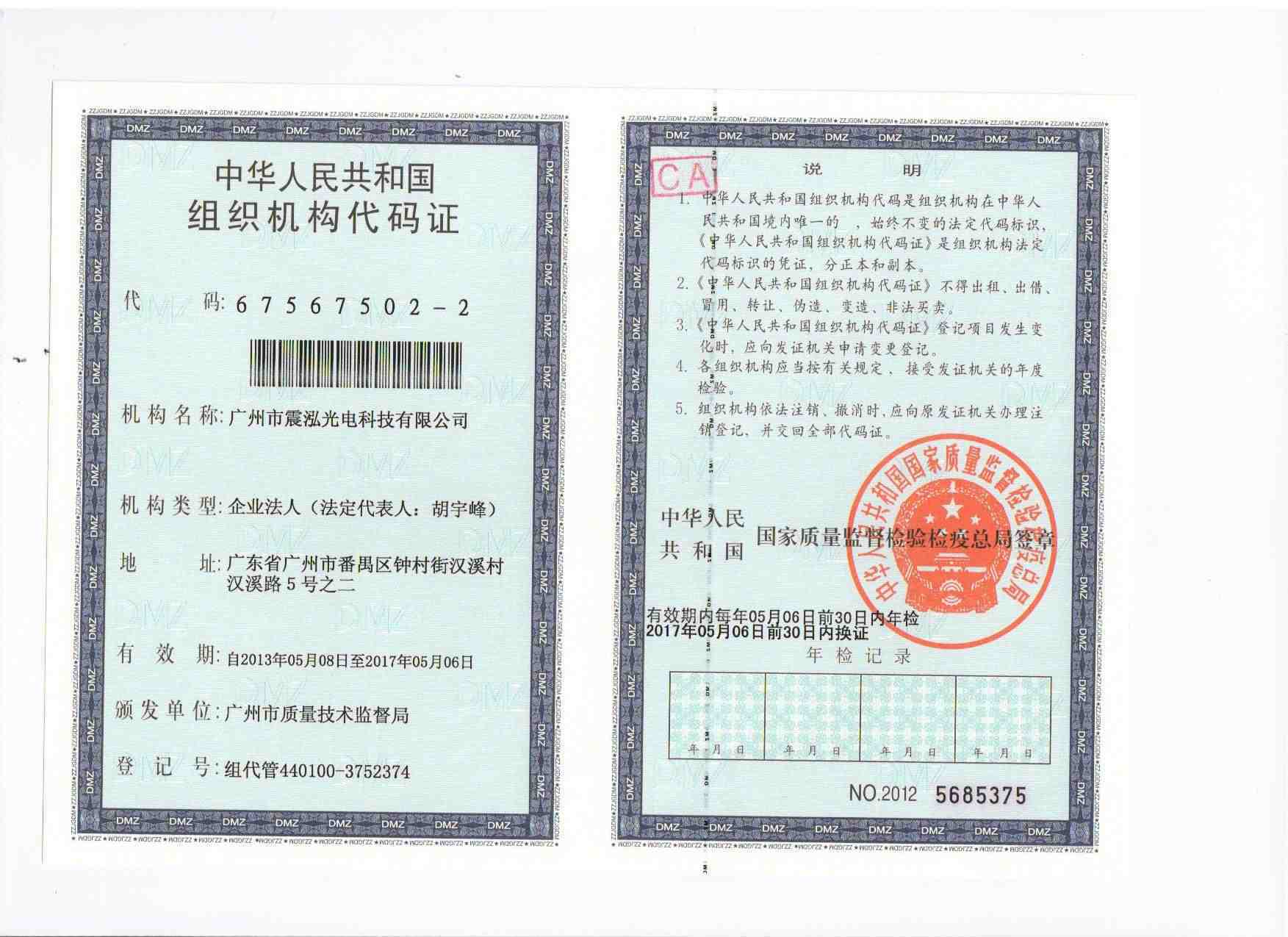 Organization Code Certificate