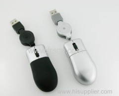 Mini retractable cable wired mouse
