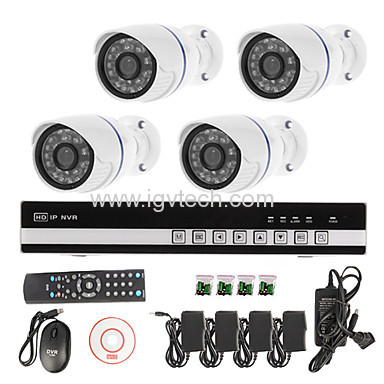 4CH NVR Kit + 4pcs plug&play 720P H.264 Bullet IP Camera