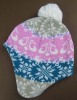 JACQUARD BABY HAT WITH POMPON AND FLEECE LINING