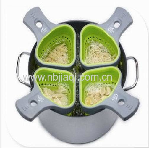 silicone Portion Control Pasta Baskets/Food grade Silicone noodle pasta basket with plastic handle