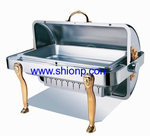 Oblong chafing dish with golden color leg