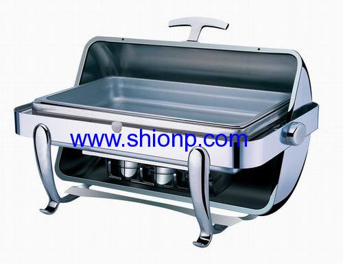 Oblong chafing dish with golden color leg