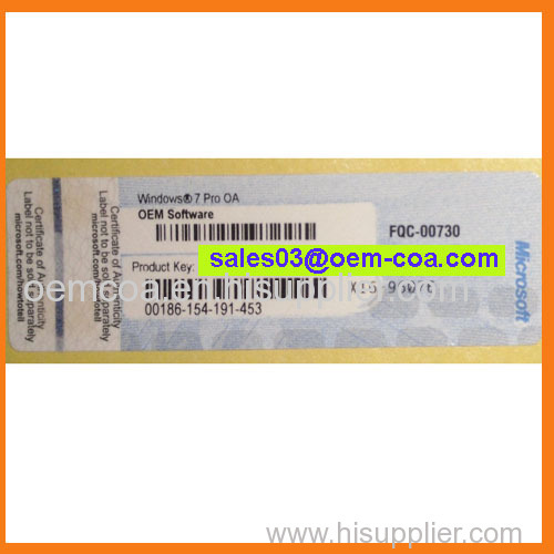 Windows 7 Pro License Key Sticker Label Unbrand