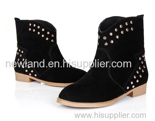 nubuck leather low heel ankle boots with rivets for women