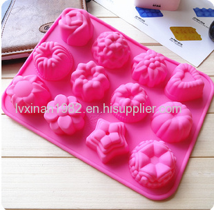 Silicone Cake Mold 12 shape flowers cake mould having FDA SGS certificate