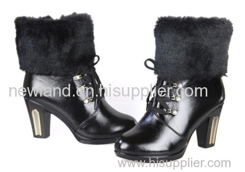 2013 lady cow leahther thicky heel high heel ankle boots