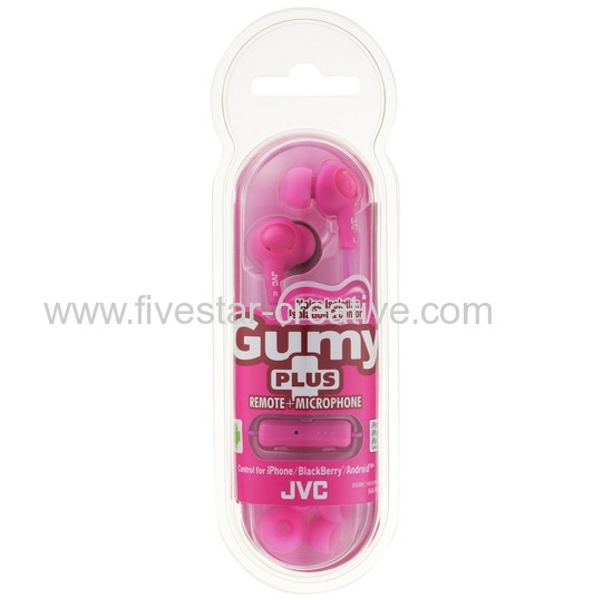 JVC HA-FR6 Gummy Plus Earbuds Inner-Ear Headphones with Mic and Remote Pink