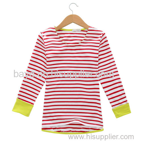 Stripe long sleeves collar woman