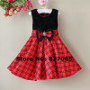 Fashion Children Christmas Girl Princess Dress Black and Red Bow Classic Plaid Dress 6PCS/LOT Infant Party Dress