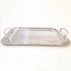 Square-shaped Golden Silver Handles Serving Tray Stainless Steel PT-814