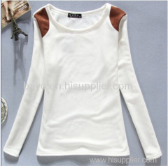 Women patch Mosaic color more upright velvet collar T-shirt