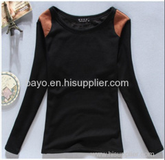 Women patch Mosaic color more upright velvet collar T-shirt