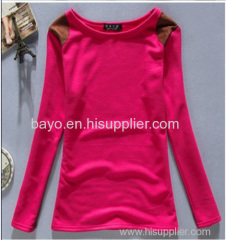 Women patch Mosaic color more upright velvet collar T-shirt