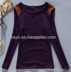 Women patch Mosaic color more upright velvet collar T-shirt