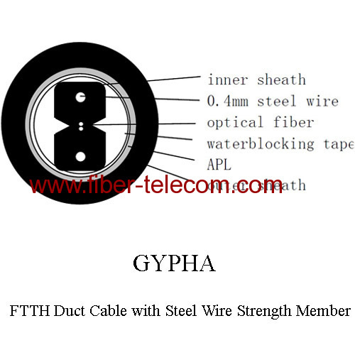 FTTH Duct Cable 2 core with Steel Wire strength member