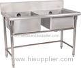 Silver Stainless Steel Double Compartment Sink 1.2mm For Restaurant With MDF