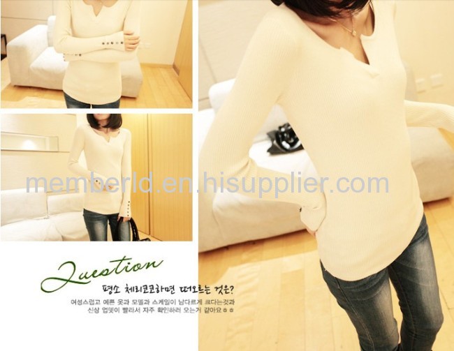 New Korean V collar long sleeved short slim sleeve head bottoming sweaters sweaters