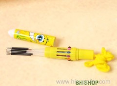 Lovely fashion spongebob multi-color ball-point pen hang rope color yellow plastic rod 10 ballpoint pen