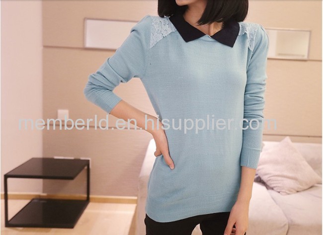 2013 new Korean winter sweet shirt collar lace long sleeved knit sweater