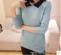 2013 new Korean winter sweet shirt collar lace long sleeved knit sweater