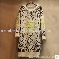 Korean head of long sleeved long sections of a sweater dress knit coat