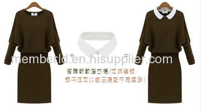 2013 new European bat sleeve long slim dress knit sweater backing