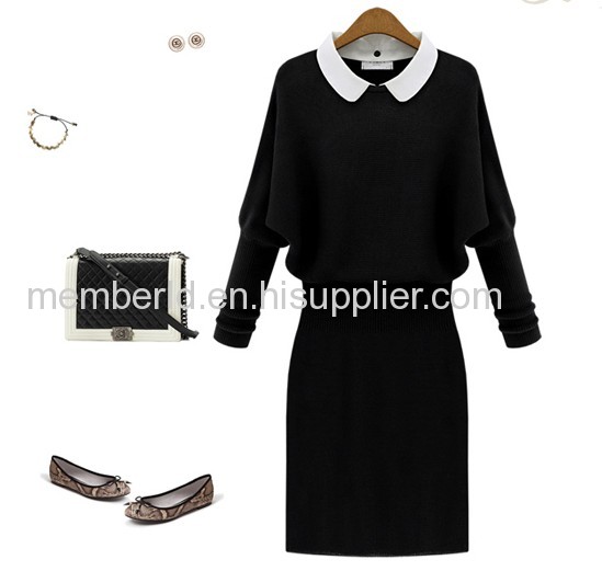 2013 new European bat sleeve long slim dress knit sweater backing