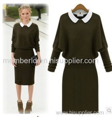 2013 new European bat sleeve long slim dress knit sweater backing