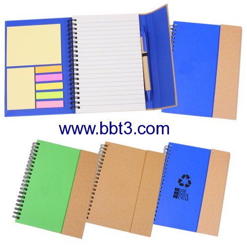 Promotional eco notebook with sticky notes and ballpen