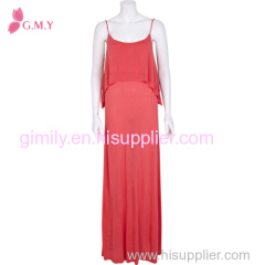 Lady overlap front dress double layered cami maxi dress