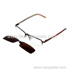 Optical frame with clip-on sunglasses