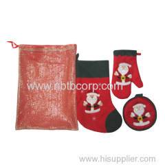 Christmas set of stocking glove table mat