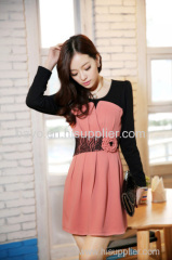 Female temperament cultivate one's morality show thin lace autumn dress long sleeve dress is backing the dress