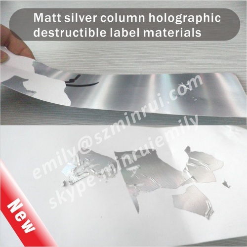 New Minrui Security Hologram Destructible Label Materials,Matt Silver Column Holographic Destructible Vinyl Materials