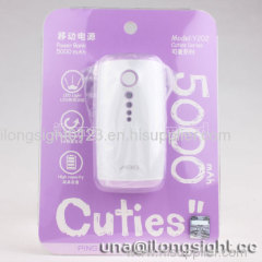 5000 mAh Y202 Cuties Series Universal Power Bank For iPhone/Samsung/HTC