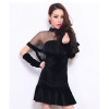 Women sexy socialite short-sleeved white gauze round collar perspective shawl cloak velvet fishtail dress