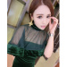 Women sexy socialite short-sleeved white gauze round collar perspective shawl cloak velvet fishtail dress