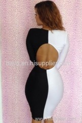 Women sexy splicing bump color dress deep v-neck night dress
